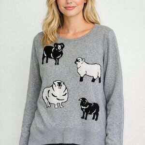 🐑Astrologie-Women’s-NWOT- Black & White Sheep Intarsia Soft Grey Sweater- Small